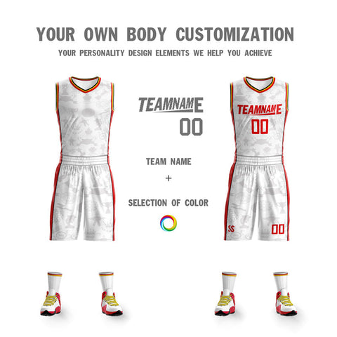 Custom White Red Double Side Sets Basketball Jersey