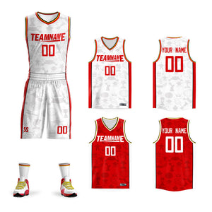 Maillot de basket-ball personnalisé blanc et rouge, ensembles double face