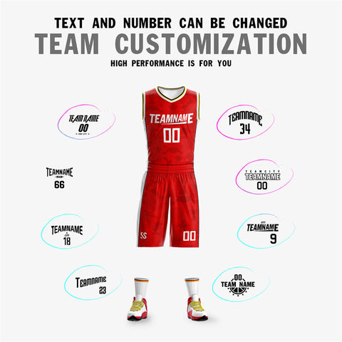 Custom Red White-Yellow Double Side Sets Basketball Jersey