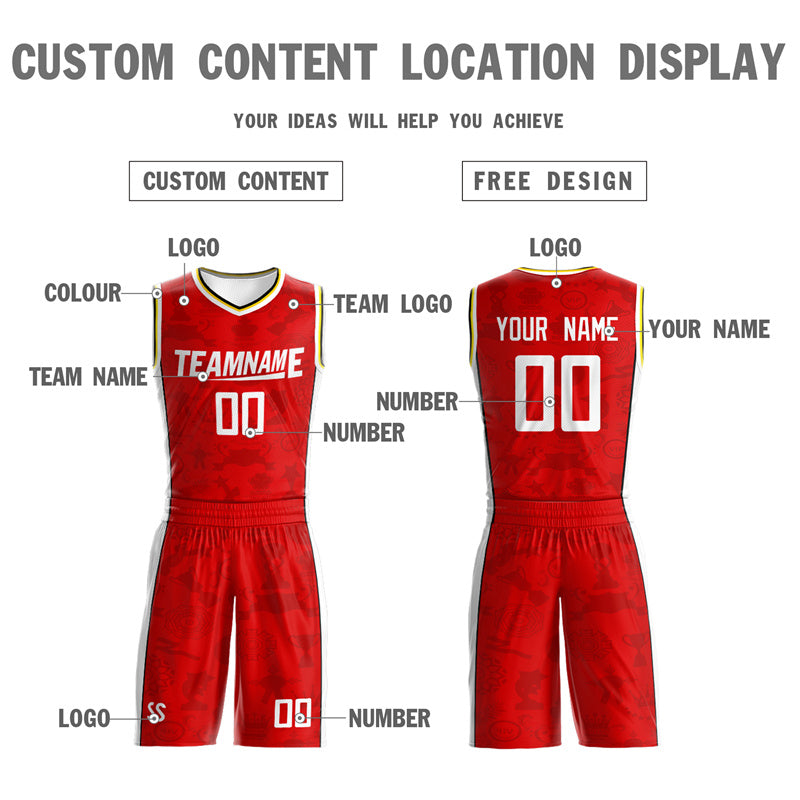 Custom Red White-Yellow Double Side Sets Basketball Jersey