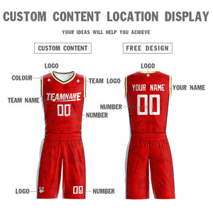 Maillot de basket-ball personnalisé rouge blanc-jaune Double face