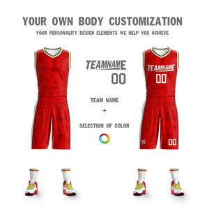 Maillot de basket-ball personnalisé rouge blanc-jaune Double face