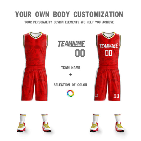 Custom Red White-Yellow Double Side Sets Basketball Jersey