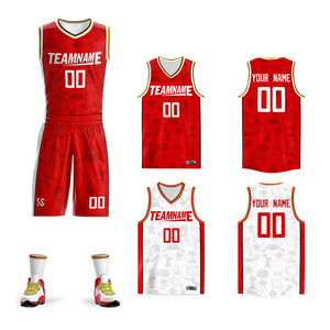 Maillot de basket-ball personnalisé rouge blanc-jaune Double face