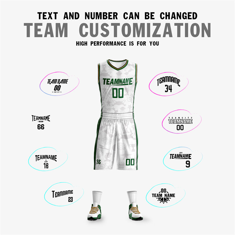 KXK Custom White Green-Green Double Side Sets Basketball Jersey