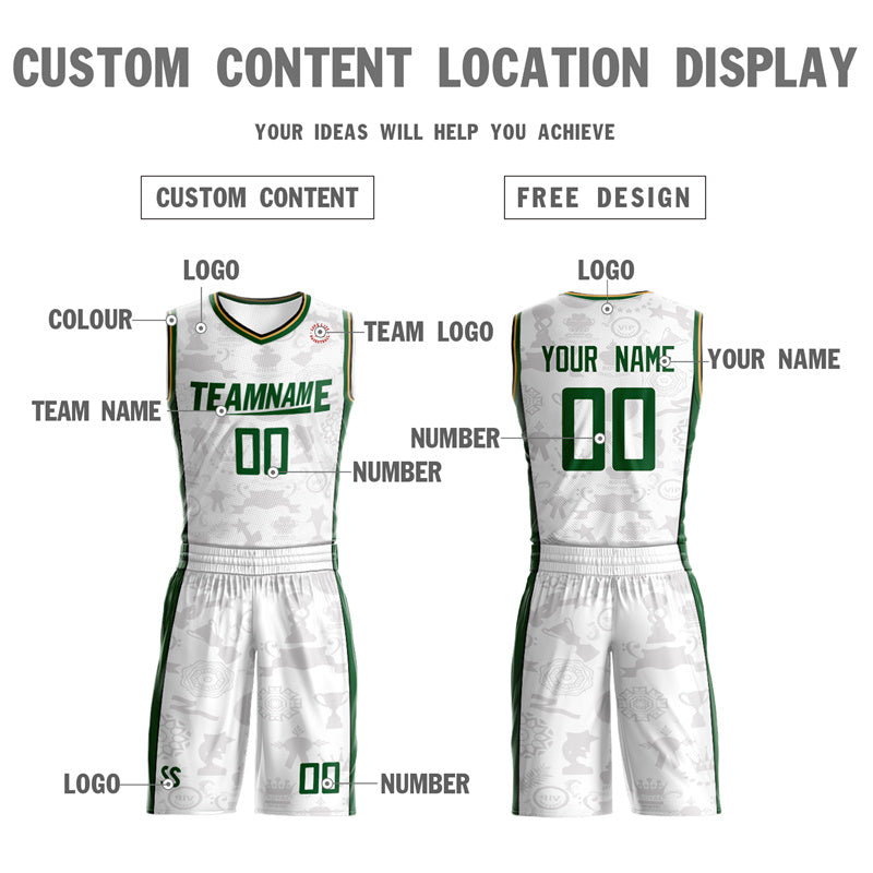 Maillot de basket-ball personnalisé blanc vert-vert, ensembles double face