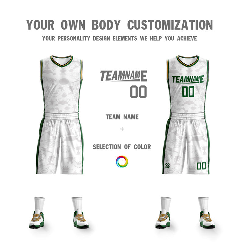 Custom White Green-Green Double Side Sets Basketball Jersey