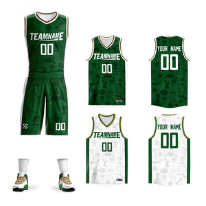 Custom Green White-Yellow Double Side Sets Basketball Jersey