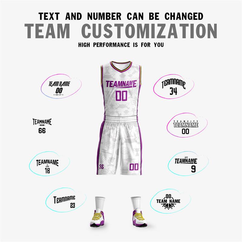 HKsportswear Custom Basketball Jerseys - Purple & White Home and Away - Old School Style - Includes Team Name, Player Name and Player Number