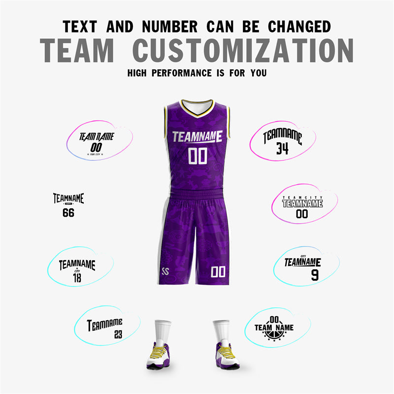 College League Custom Basketball Jersey Set Design Printing Name Number  Personalized Graffiti Basketball Shirt With Shorts Men