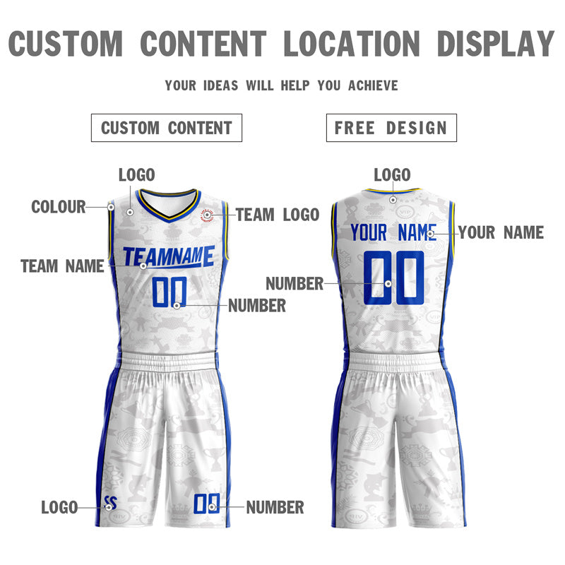 Custom White Royal-Yellow Double Side Sets Basketball Jersey