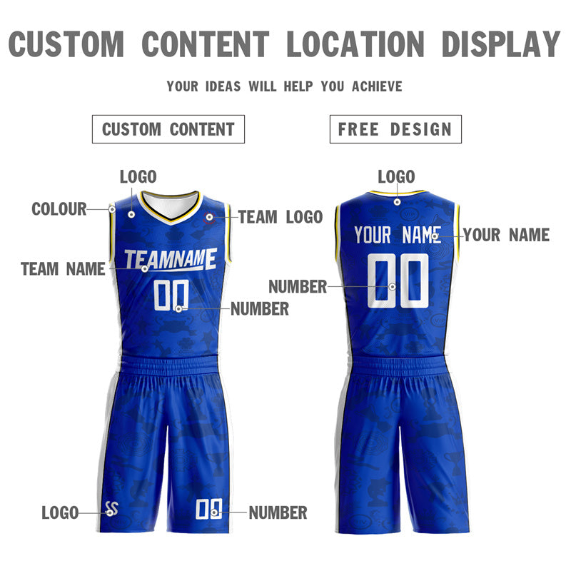 Custom Blue White-Yellow Double Side Sets Basketball Jersey