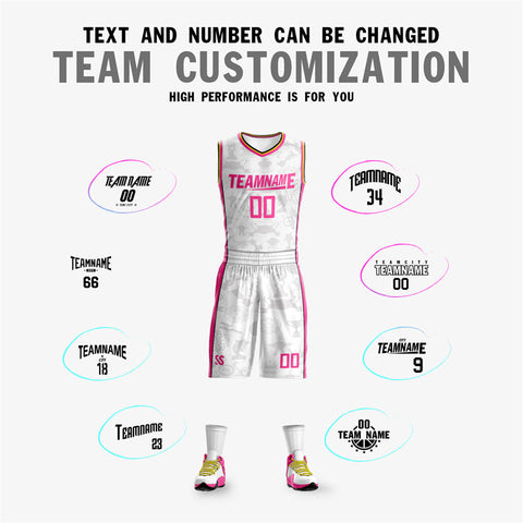 Custom White Pink Double Side Sets Basketball Jersey