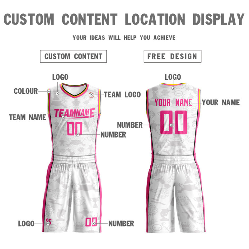 Custom White Pink Double Side Sets Basketball Jersey