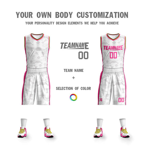 Custom White Pink Double Side Sets Basketball Jersey