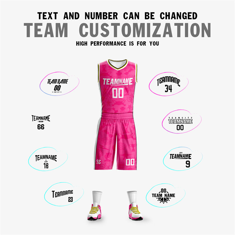 Custom Pink White Double Side Sets Basketball Jersey