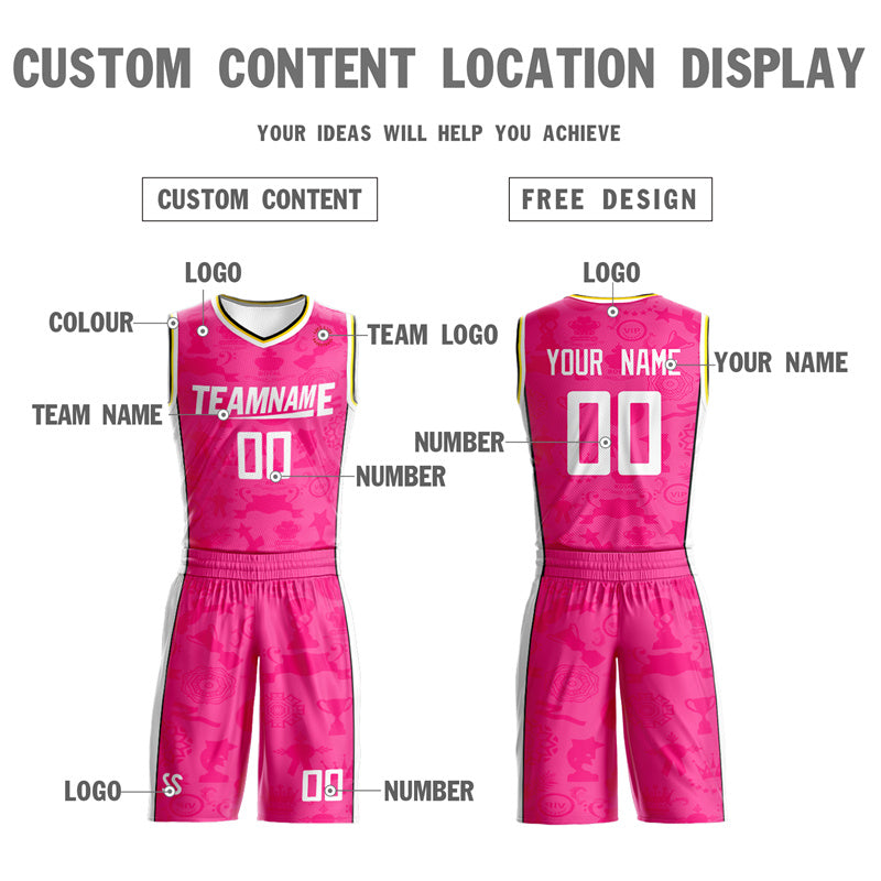 Custom Pink White Double Side Sets Basketball Jersey