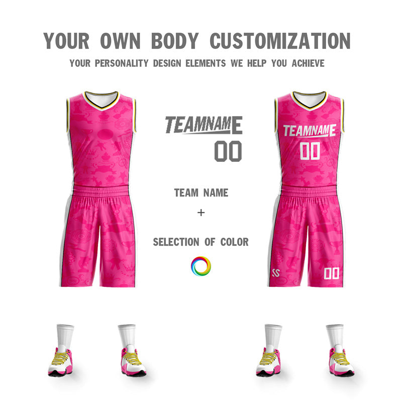 Custom Pink White Double Side Sets Basketball Jersey