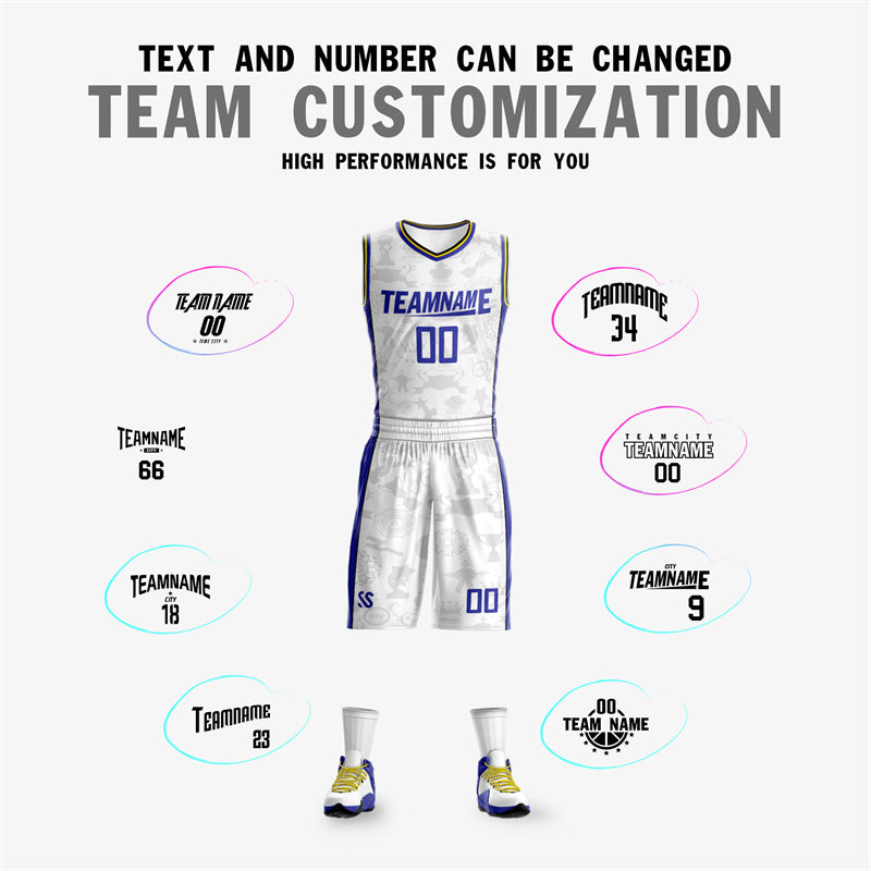 Custom White Blue Double Side Sets Basketball Jersey