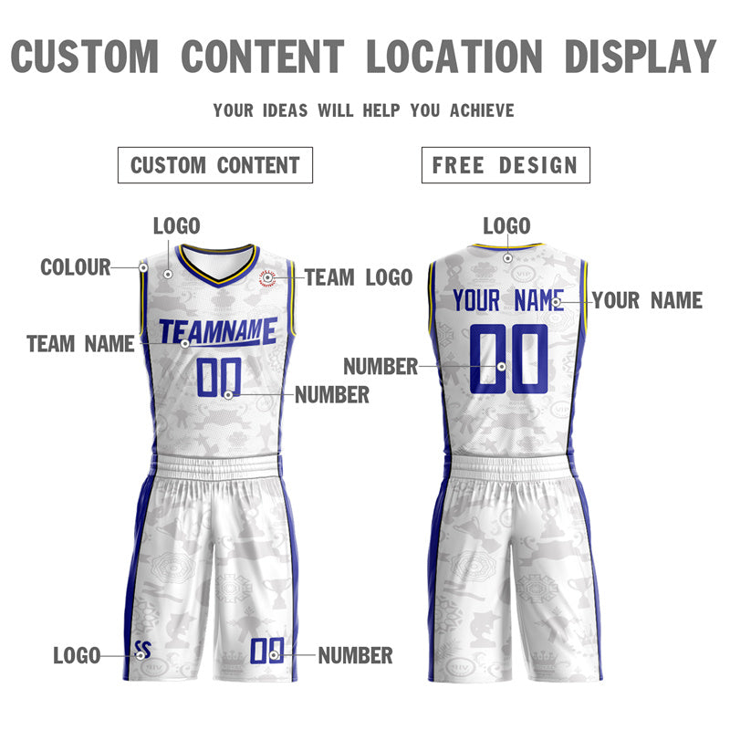 Custom White Blue Double Side Sets Basketball Jersey