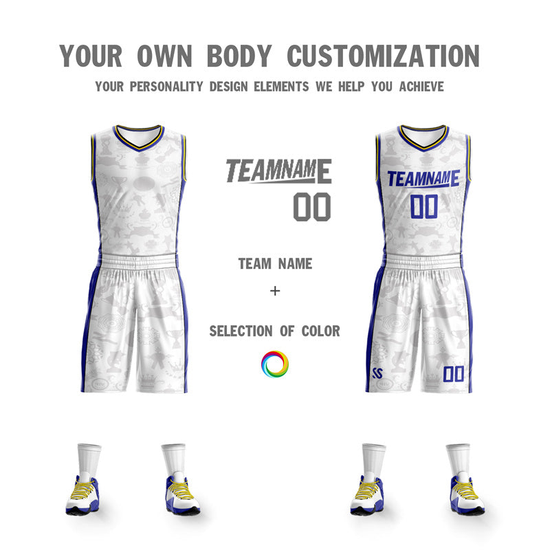 Maillot de basket-ball personnalisé blanc bleu double face