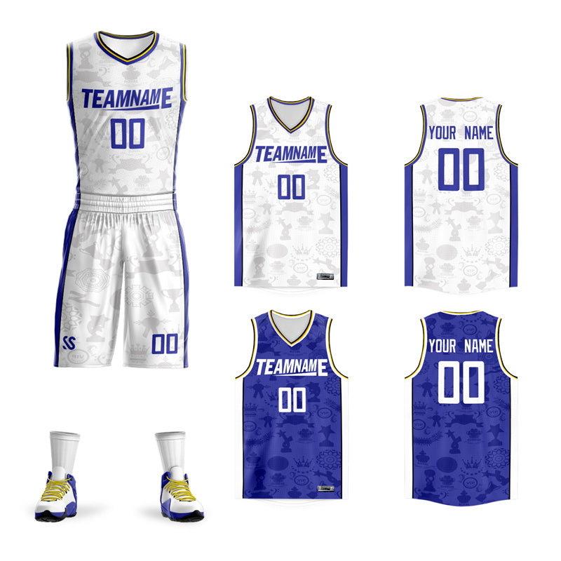 Custom White Blue Double Side Sets Basketball Jersey