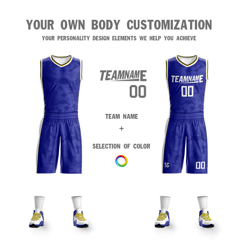 Custom Blue White Double Side Sets Basketball Jersey