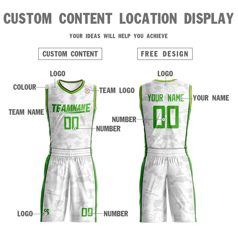 Custom White Light Green Double Side Sets Basketball Jersey