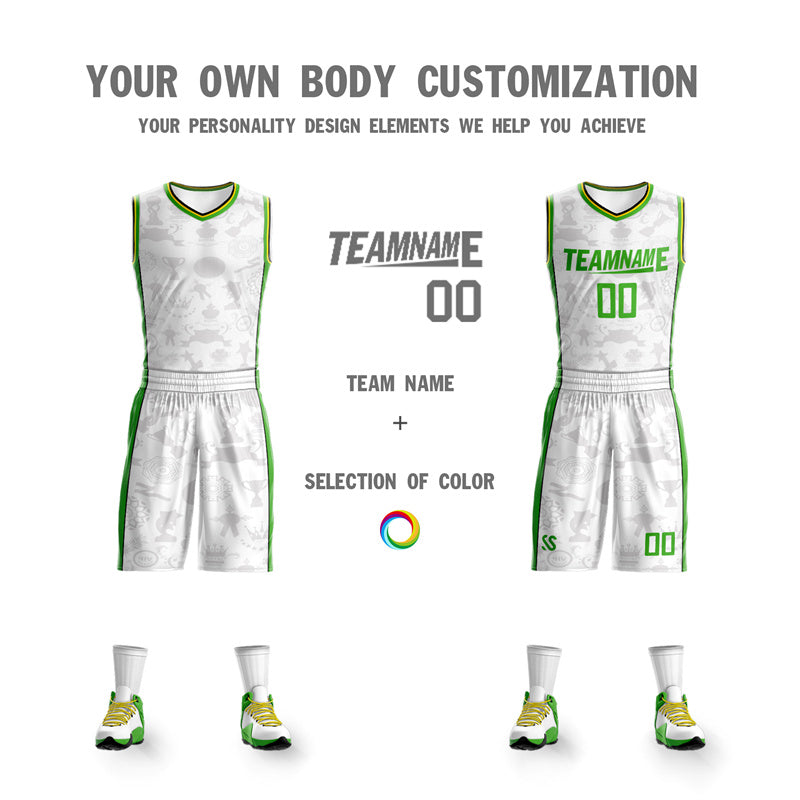 Custom White Light Green Double Side Sets Basketball Jersey