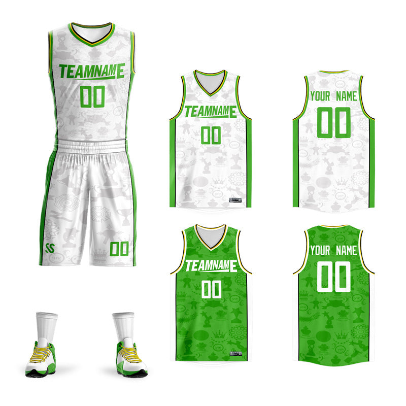 Custom White Light Green Double Side Sets Basketball Jersey