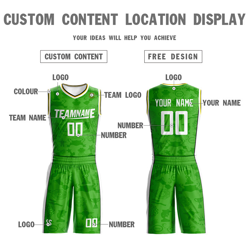 Maillot de basket-ball personnalisé vert clair et blanc, ensembles doubles latéraux