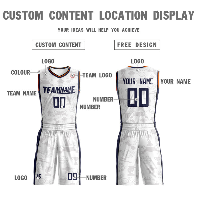 Custom White Navy Double Side Sets Basketball Jersey