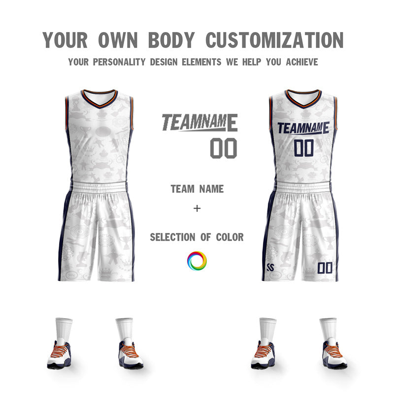 Custom White Navy Double Side Sets Basketball Jersey