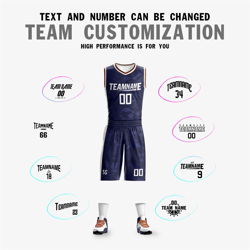 Custom Navy White Double Side Sets Basketball Jersey