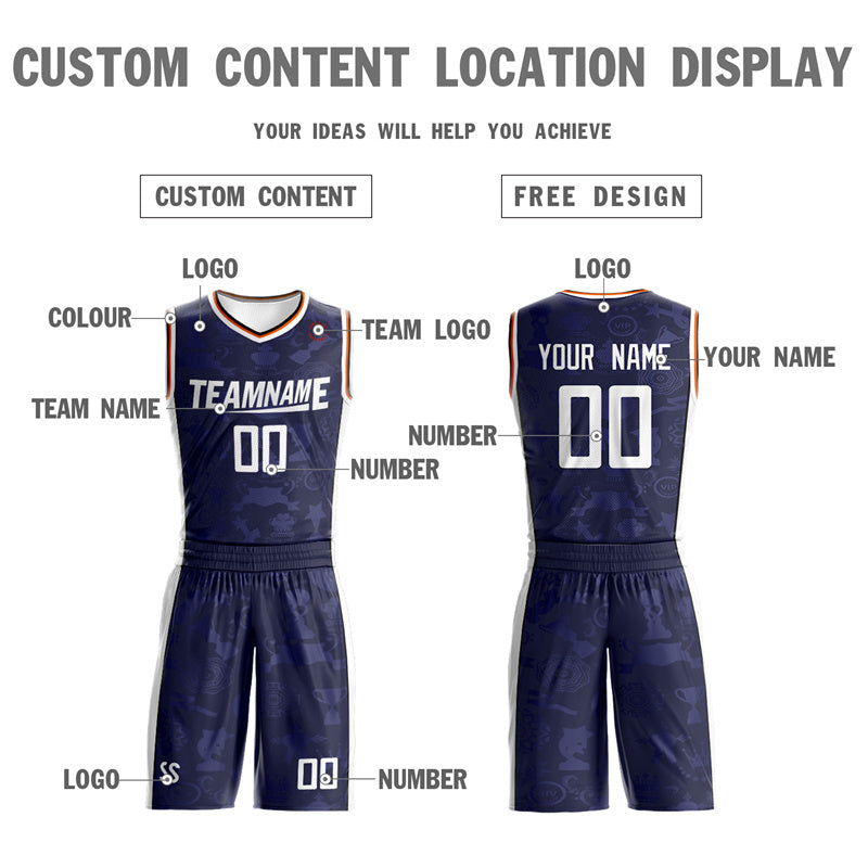 Custom Navy White Double Side Sets Basketball Jersey