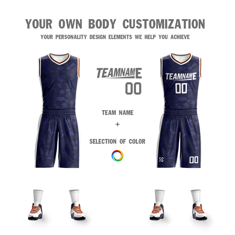 Custom Navy White Double Side Sets Basketball Jersey