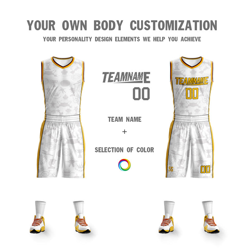 KXK Custom Yellow White Double Side Sets Basketball Jersey