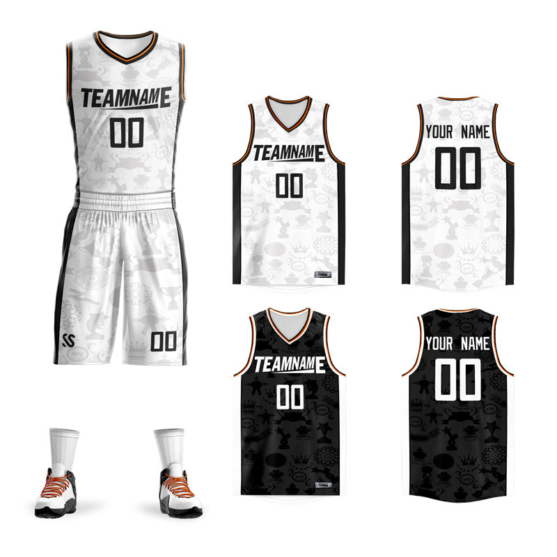 Custom White Black Double Side Sets Basketball Jersey