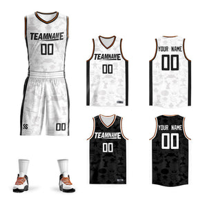 Maillot de basket-ball personnalisé blanc et noir, ensembles double face