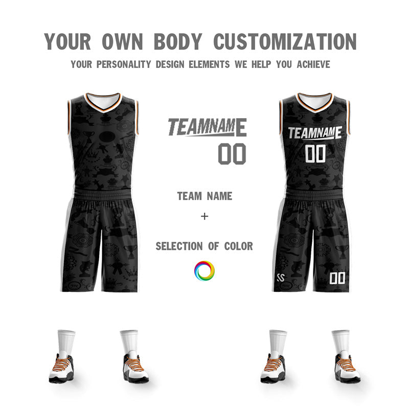 Maillot de basket-ball personnalisé noir blanc double face