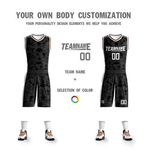 Custom Black White Double Side Sets Basketball Jersey