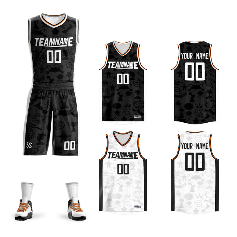 Custom Black White Double Side Sets Basketball Jersey