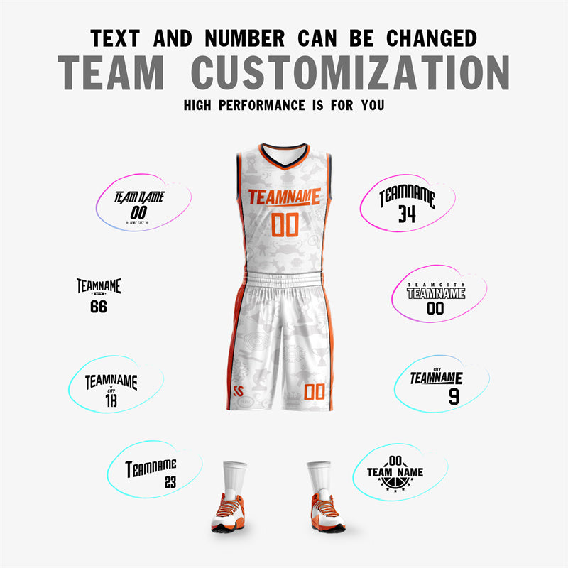 Custom White Orange Double Side Sets Basketball Jersey