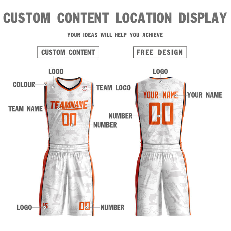 Custom White Orange Double Side Sets Basketball Jersey