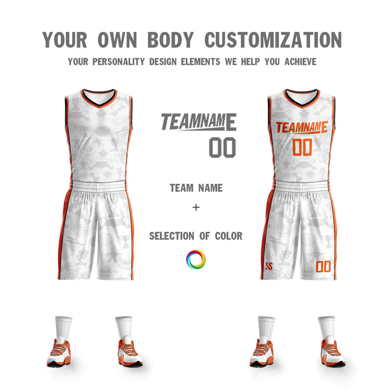 Maillot de basket-ball à double face orange blanc personnalisé