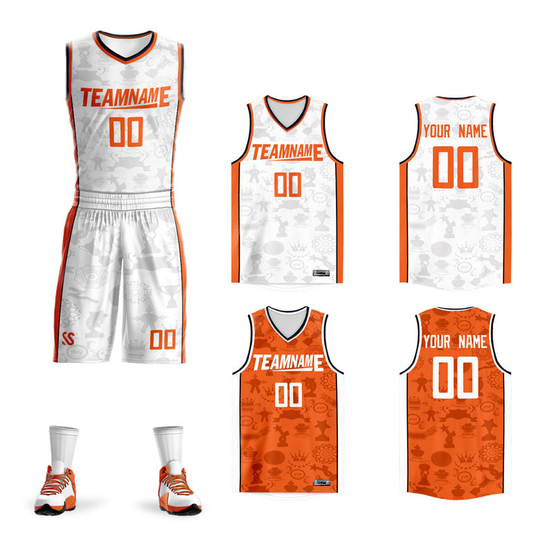 Custom White Orange Double Side Sets Basketball Jersey