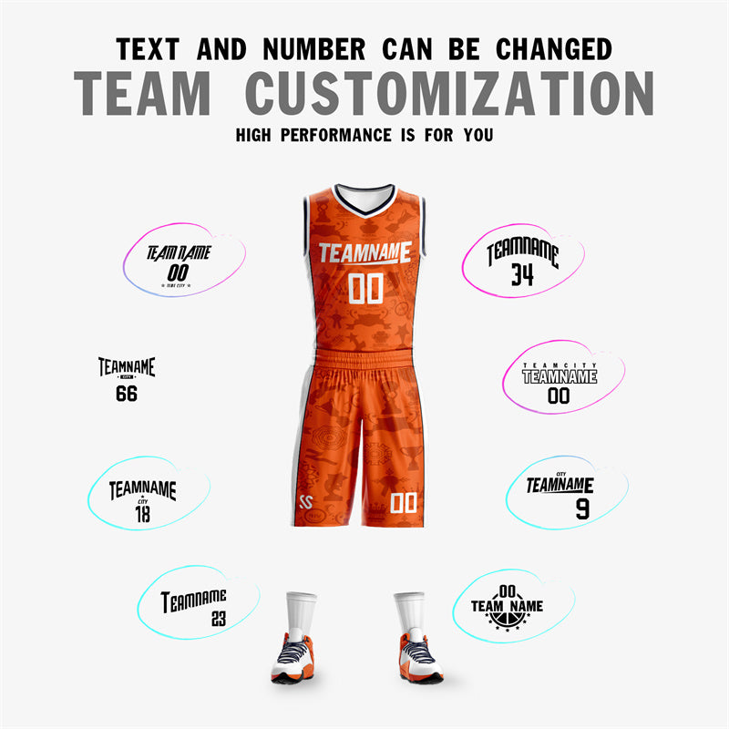 Custom Orange White Double Side Sets Basketball Jersey