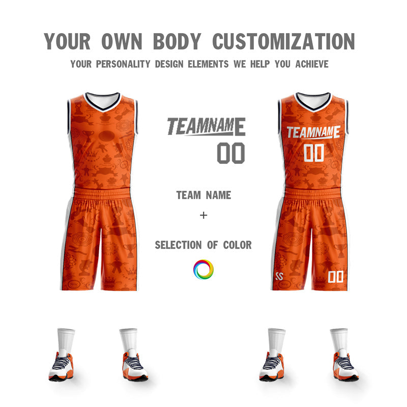 Maillot de basket-ball à double face orange et blanc personnalisé