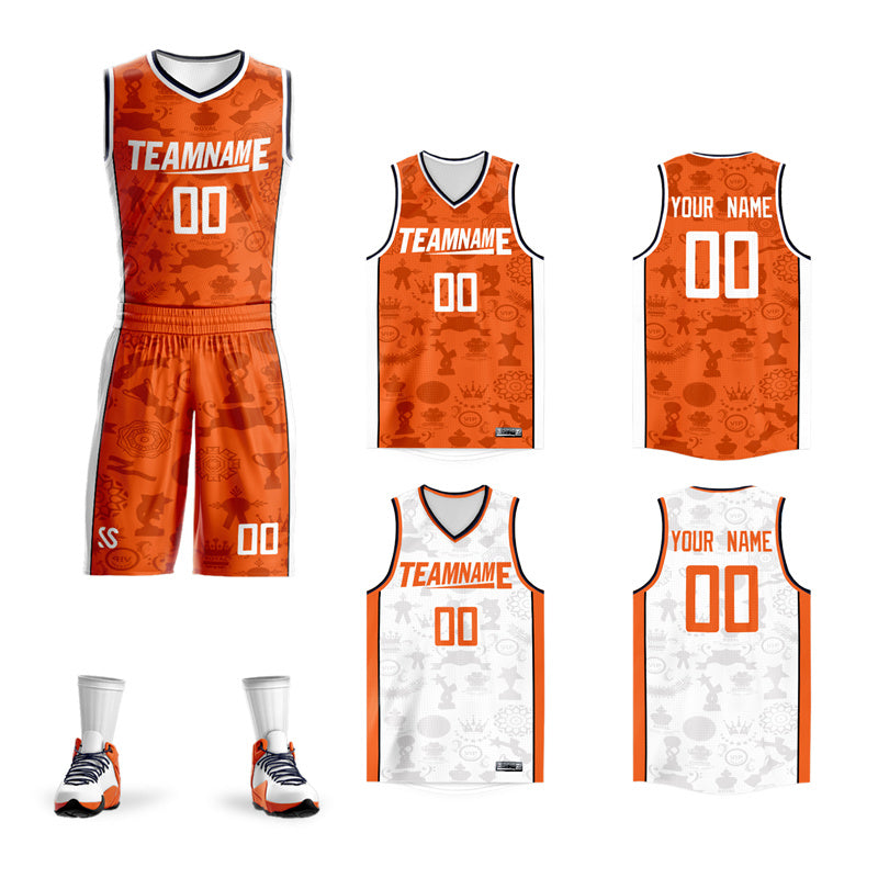 Custom Orange White Double Side Sets Basketball Jersey