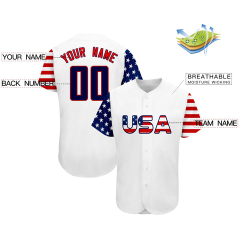 Custom White Navy-Red American Flag Authentic Baseball Jersey